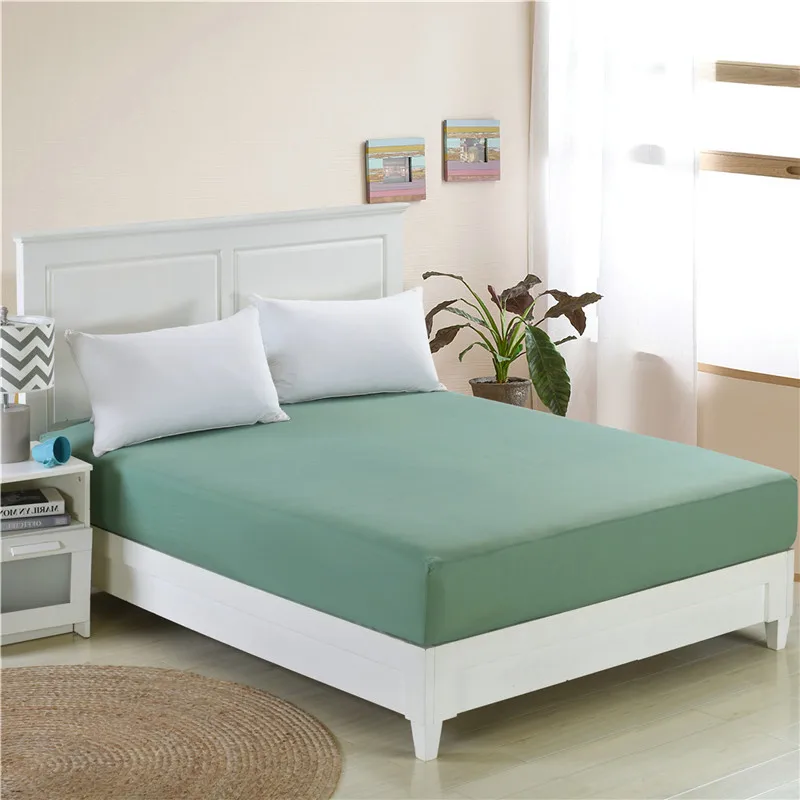 Dark Green Color 1pc 100 Cotton Fitted Sheet Mattress Cover Printing Bedding Linens Bed Sheets