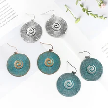 Bohemian Yuvarlak Spiral Küpe Vintage Abartılı Kabuk Spiral Bronz Küpe Plaj Tatil Glamour Takı