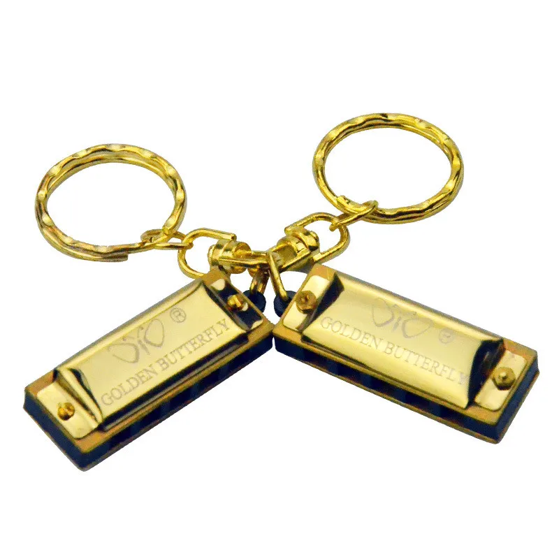 

Mini 5 Holes 10 Tone Harmonica Keychain Key of C Golden 1pcs