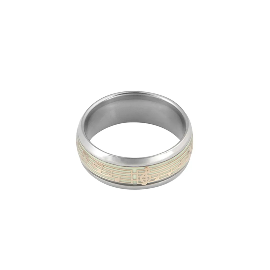 Titanium Stainless Steel Ring Men Jewelry Silver Color Glow In The Dark Music Note Ring Shellhard Trendy Punk Ring bague homme