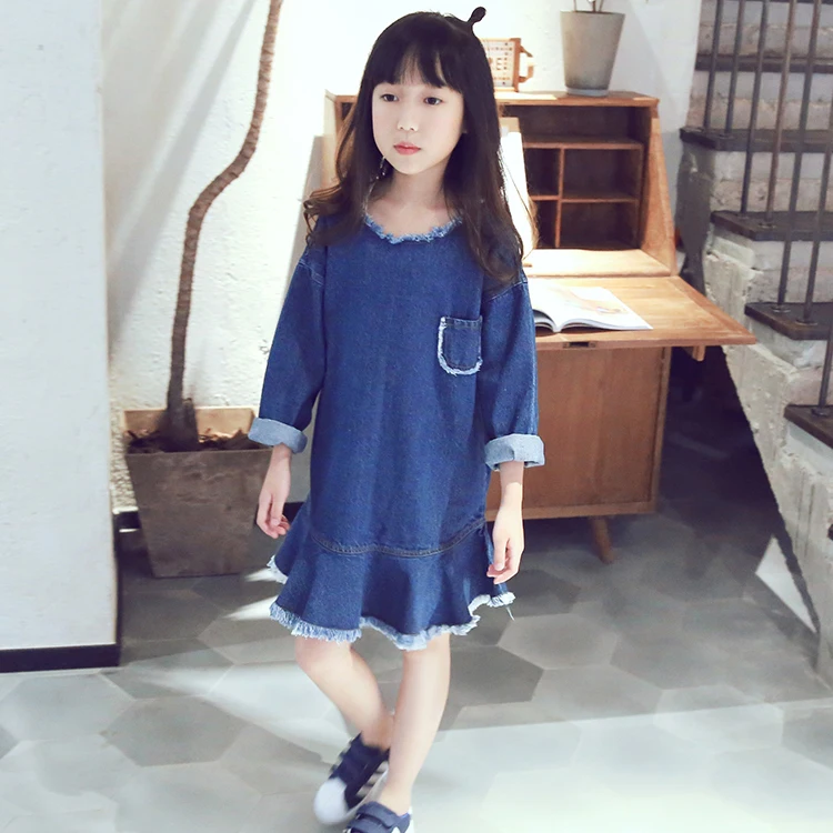 

Lolita style 2017 spirng costume for kids princess dresses long sleeve girls jeans party dress children denim tutu dress clothes