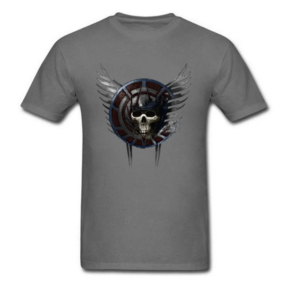 

3D Skull T-shirt Men Grey Tshirt Battle Crest Europe T Shirt 100% Cotton Fabric Round Neck Mens Tops Punk Design Tee Clothes