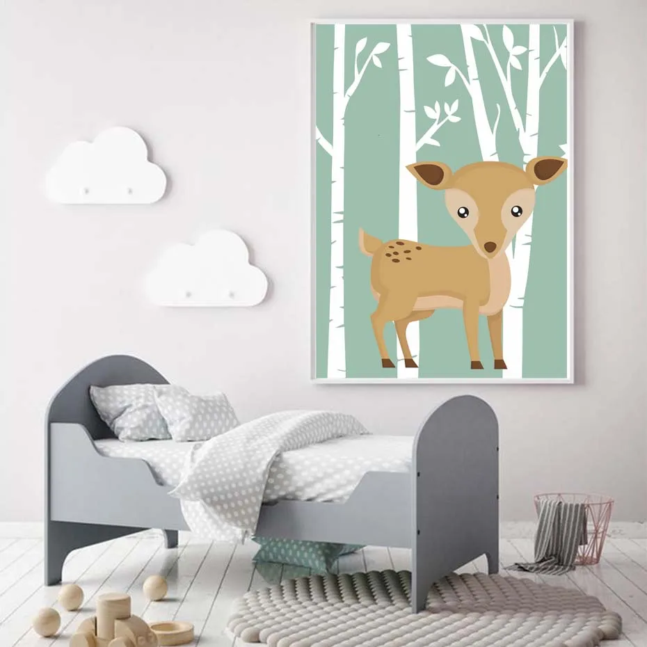 Wall Picture Mural Woodland Hedgehog Animals Cartoon Poster For Kids Nursery Playroom Wall Art Prints Canvas Painting Home Decor (3)