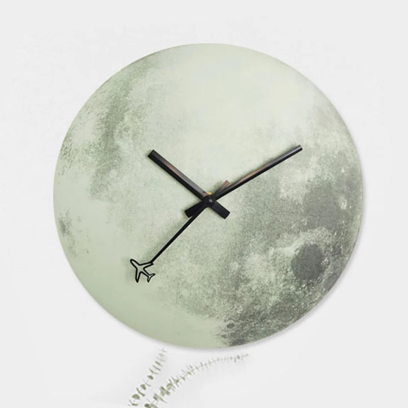 

12 Inch Modern Moon DecorativeWall Clock Luminous Wooden Hanging Living Room Bedroom Dark Quartz Watch Kids Glowing Wall Clocks
