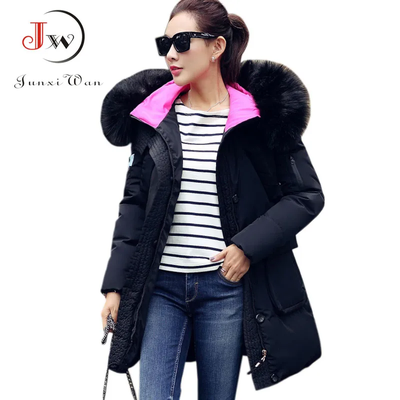 Long Fur Collar Thicken Slim Winter Jacket Women Plus Size Fashion Down Winter Coat Parka Coats