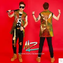 S-5XL! Новая мужская певица одежда DJ хип хоп DS уличный танец ночные клубы рок-н-ролл переливающийся кожаный жилет Джинсовые Костюмы