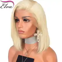 Elva 613 ลูกไม้ด้านหน้ามนุษย์ Wigs Bob ตรงบราซิล Remy ผมวิกผมสีบลอนด์เส้นผมตามธรรมชาติสำหรับผู้หญิงสีดำ