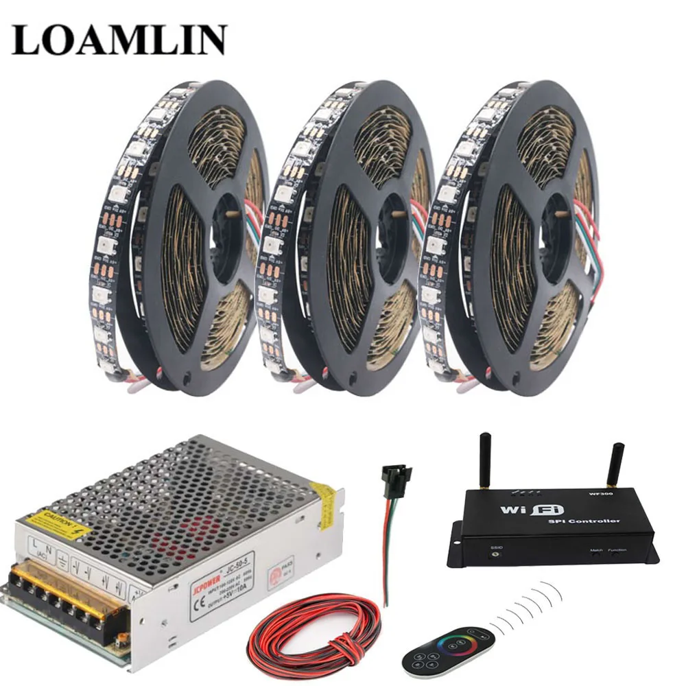 

WS2812B WS2812 RGB Led Strip Light +WIFI300 RGB Led Controller + Touchable Screen Remote DC5V Led Transformer Kit