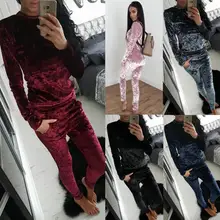 TANIA trajes de alta calidad de color sólido de las mujeres de manga larga tops + pantalones largos chándal mujer dos piezas conjunto 5 colores ropa