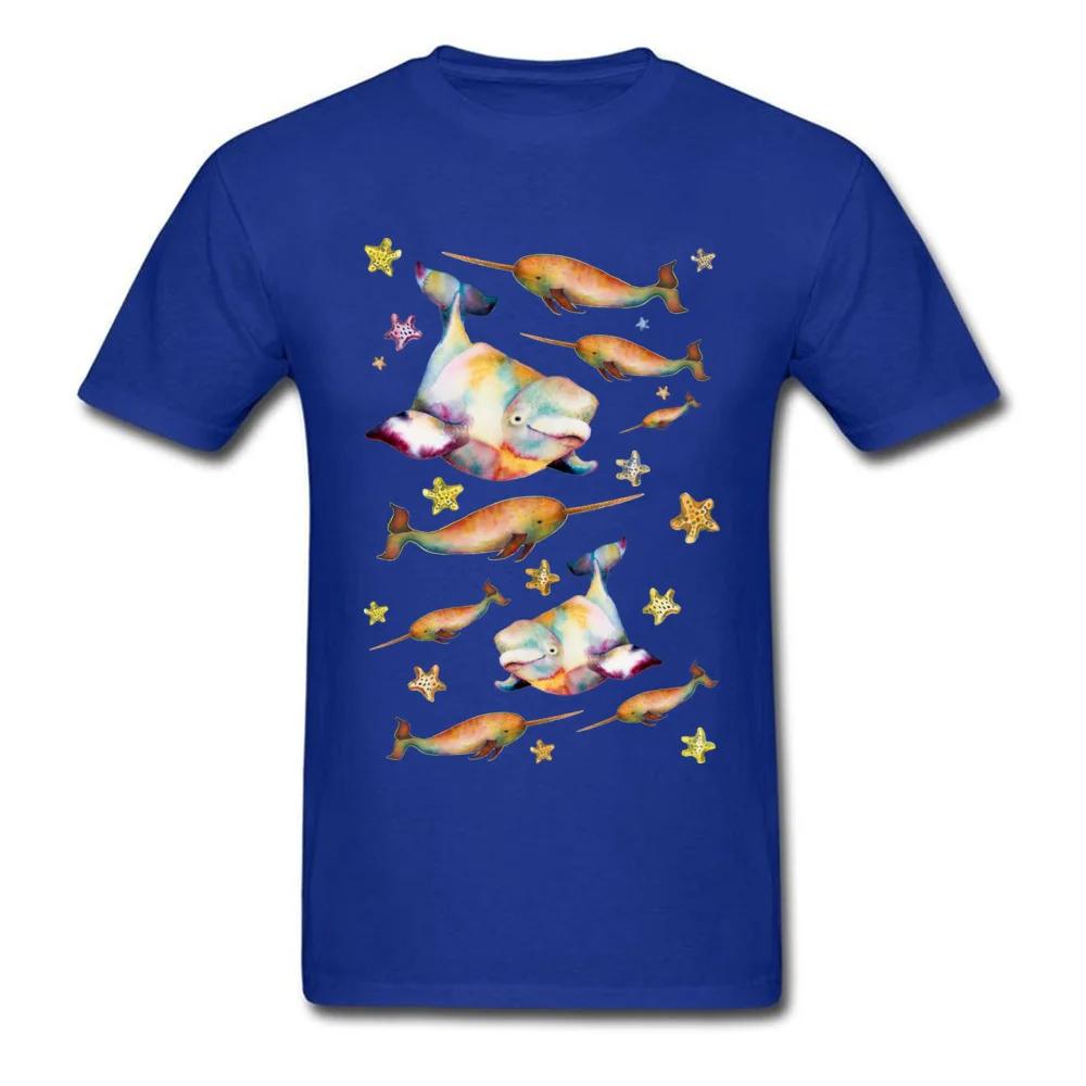 Party T Shirts 2018 Fashion Short Sleeve Group 100% Cotton O-Neck Men Tops T Shirt Custom Tops Shirts Thanksgiving Day Beluga and Narwhal among the Starfish Stars blue