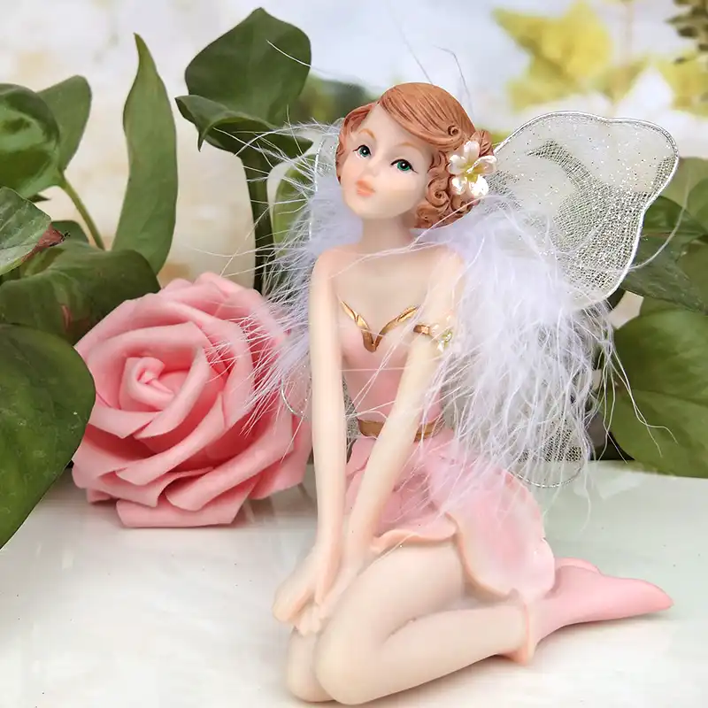 Fairies Angels Garden Elf Beautiful Girl Pink Flower Fairy Car Decoration Resin Home Decoration Gifts For Girl Decorative Craft