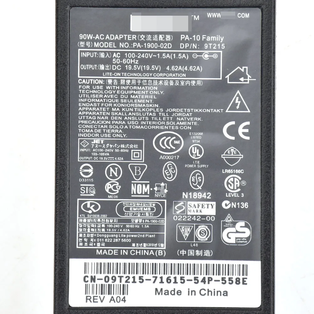 AC100V 240V для DELL latpot адаптер питания Трансформатор зарядное устройство линия 19 5 V 4.62A