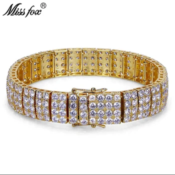 

MISSFOX Hiphop 13mm Free Shipping 4 Line Quality Cubic Zirconia Jewellry Clasp 18k Gold Luxury Brand Allah Men's Wide Bracelet