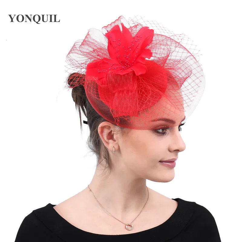 

Wedding veils hats facinators Female elegant bridal church cocktail derby fancy feathers race hair accessorie with hair clips