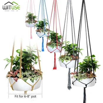

Handmade Colorful Macrame Plant Hangers Indoor Outdoor Flower Hanging Basket Cotton Rope 4 Legs Balcony Pot Hanger Room Decor