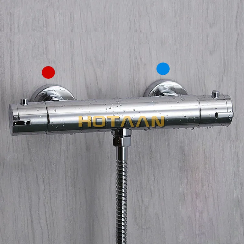 US $33.35 Free Shipping Wall Mounted Two Handle Thermostatic Shower Faucet Thermostatic MixerShower Taps Chrome FinishYT5311B