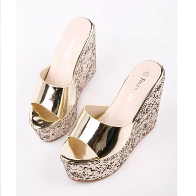 

Sequins High-Heeled Sandals 2016 Wedge Waterproof Slippers Summer Women Shoes Platform Sandalias Mujer
