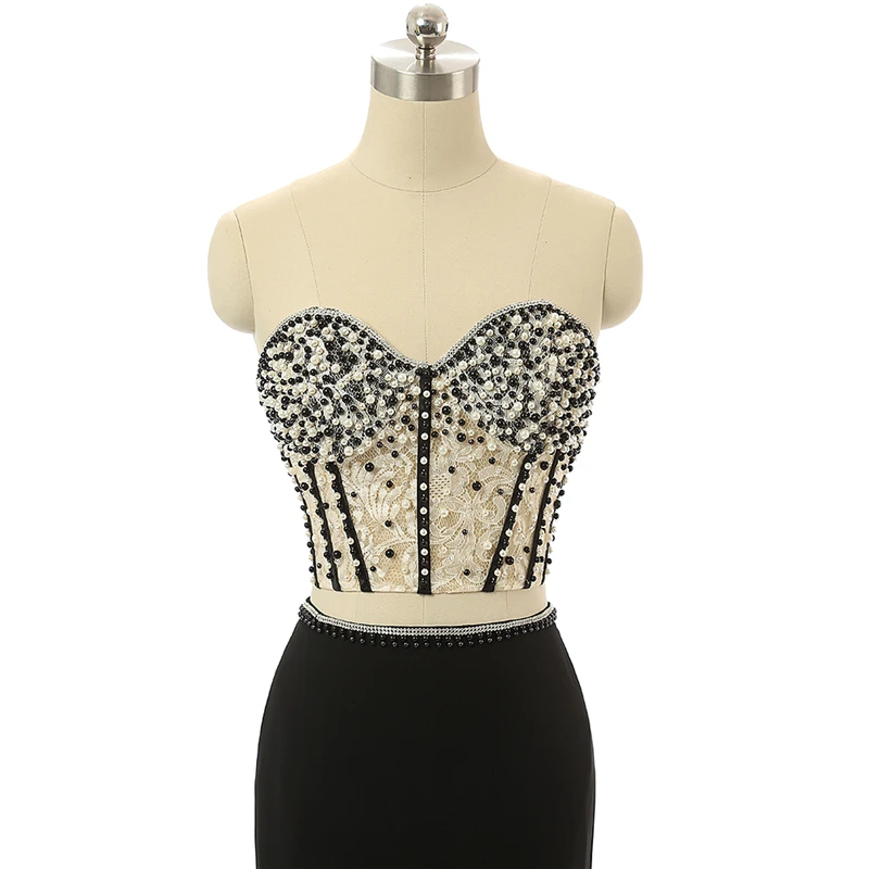 Длинные черные вечерние платья 2018 милое платье Русалка с аппликацией из бисера