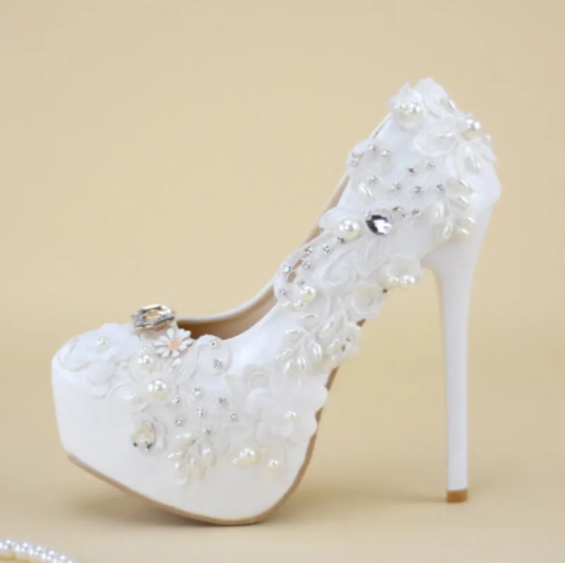 Wedding photo high heels White bride married handmade lace dress shoes
