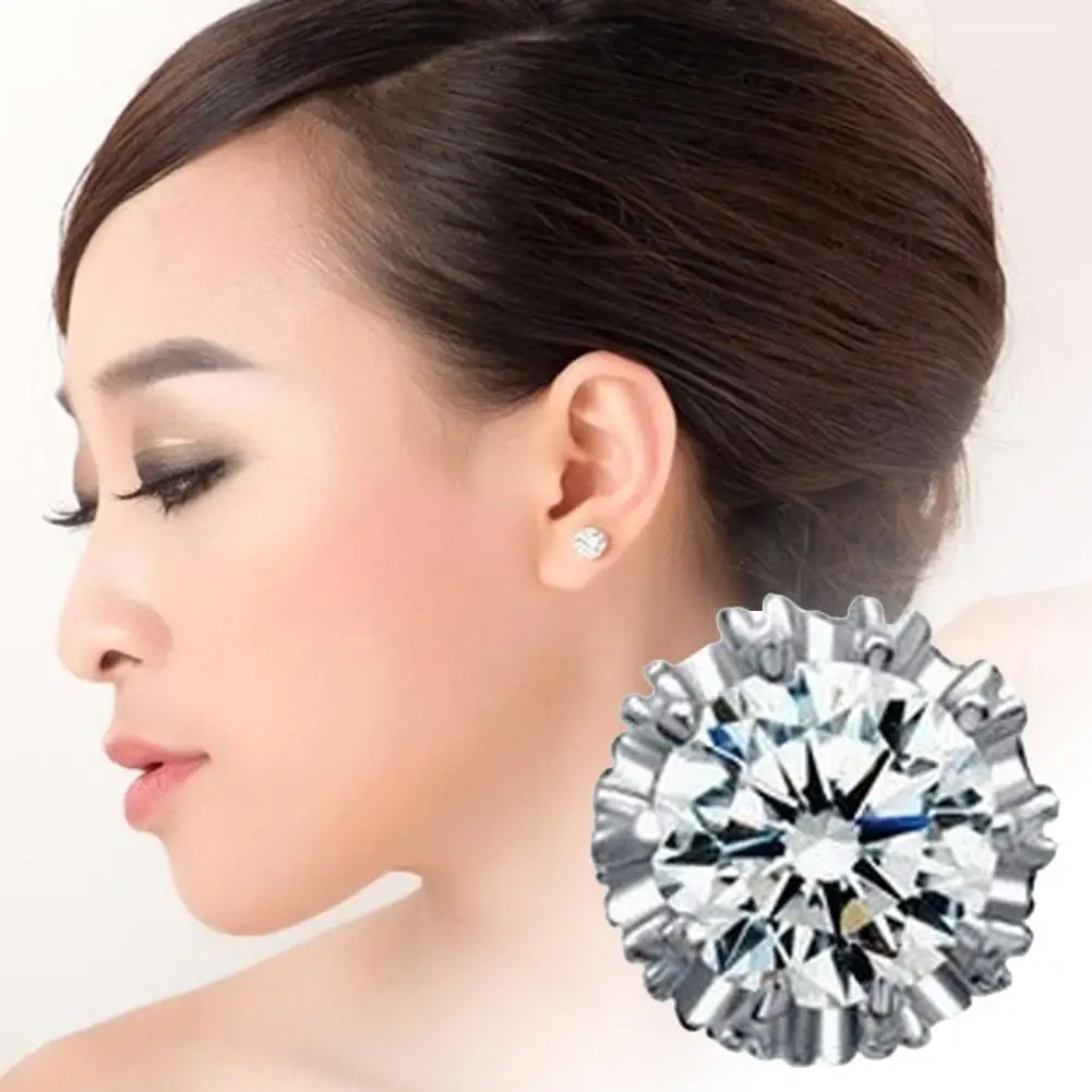 

Fashion Women Round Cubic Zirconia Carved Crown Ear Stud Earrings Jewelry Gift