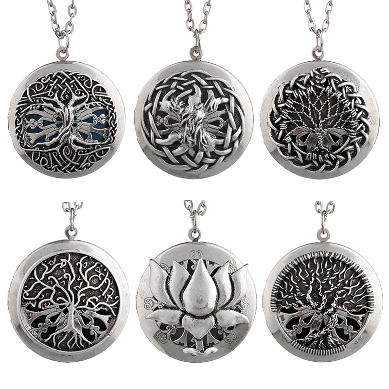 

1pc Copper Twist Tree of Life Essential Oil Diffuser Locket Necklace Pendant Lotus Tree of Life Collections Aroma Jewelry XSH