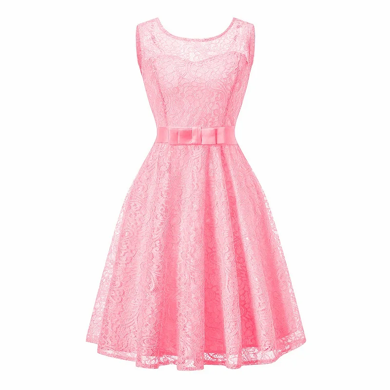 

Bridesmaids' lace dresses 2018 young people's fashion new puffy dresses splicing A word girls' party commencement show dresses