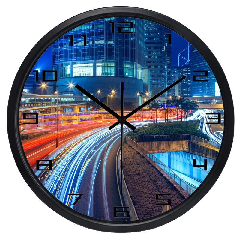 Hong Kong City Night View Ambilight Wall Clock Real Picture Design Wall