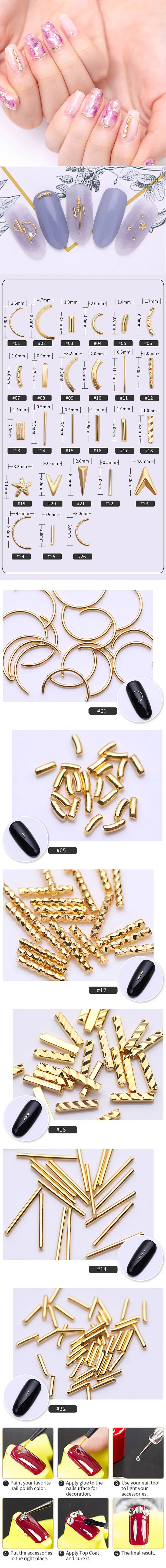 100 шт 3d-украшения для ногтей заклепками из золотистого металла нерегулярные советы из серии «сделай сам» Гель-лак декоры смешанный принт Nail