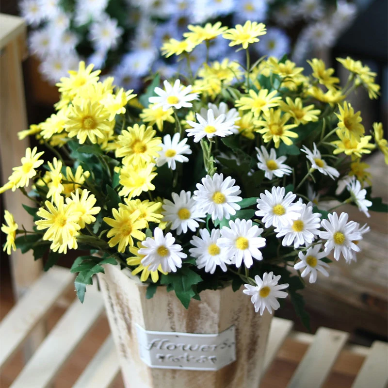 

yumai 9 Fork 35 cm Daisy Flower Bouquet Silk Gerbera Artificial Flowers Mini Chrysanthemum Home Table Decoration Arrangement