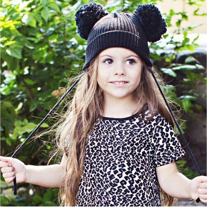 baby winter hat for boys and girls double giant Pom Pom baby hat caps kids earflap beanie hat