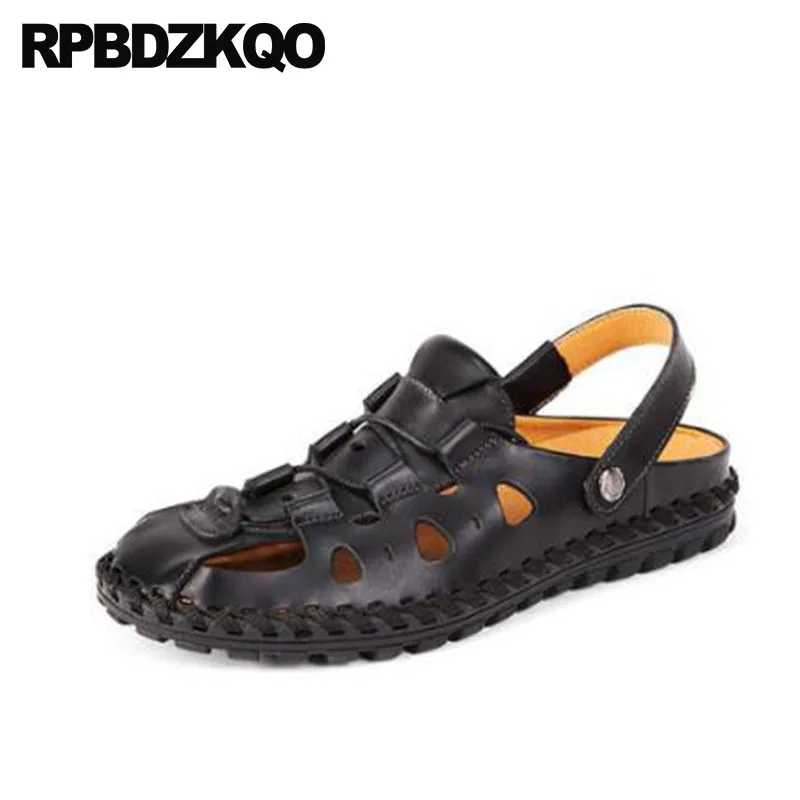 

Sandals Slides Closed Toe Designer Shoes Men High Quality Mules Genuine Leather Black Outdoor Strap Slippers Summer Runway
