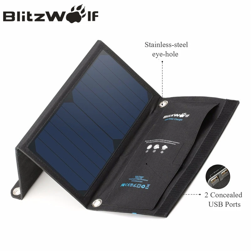 imágenes para BlitzWolf 15 W Panel de Células Solares de SunPower Plegable Portátil Dual USB 2A Cargador con Power3S para iPhone 6 s/6/Plus Para iPad Aire imágenes para BlitzWolf 15 W Panel de Células Solares de SunPower Plegable Portátil Dual USB 2A Cargador con Power3S para iPhone 6 s/6/Plus Para iPad Aire