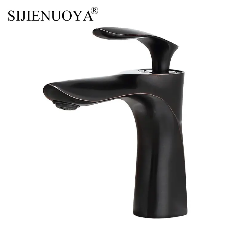 

SIJIENUOYA Black Bathroom Faucet Bathroom Basin Mixer Tap golden faucet with Hot and Cold Water Single Hole Mounted Sink Tap