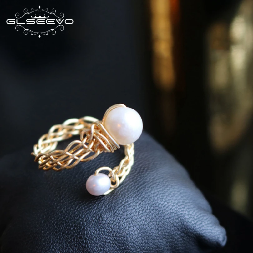 

GLSEEVO Natural Fresh Water Pearl Handmade Adjustable Ring For Women Gifts Open Rings Luxury Fine Jewellery GR0197