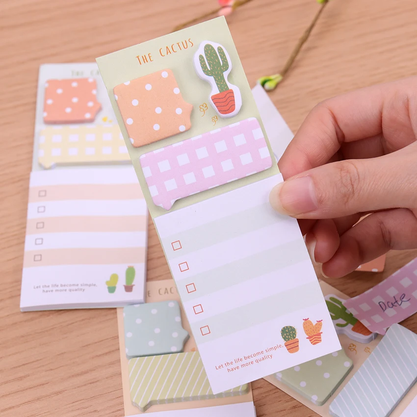 

1PC Fresh Cactus Kawaii Memo Pad Sticky Notes Memo Notebook Cute Stickers Kawaii Self-Adhesive Stationery School Supplies