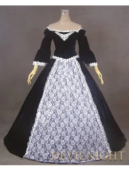 

Black Off-the-Shoulder Velvet Lace Victorian Ball Gowns Victorian Dresses Black