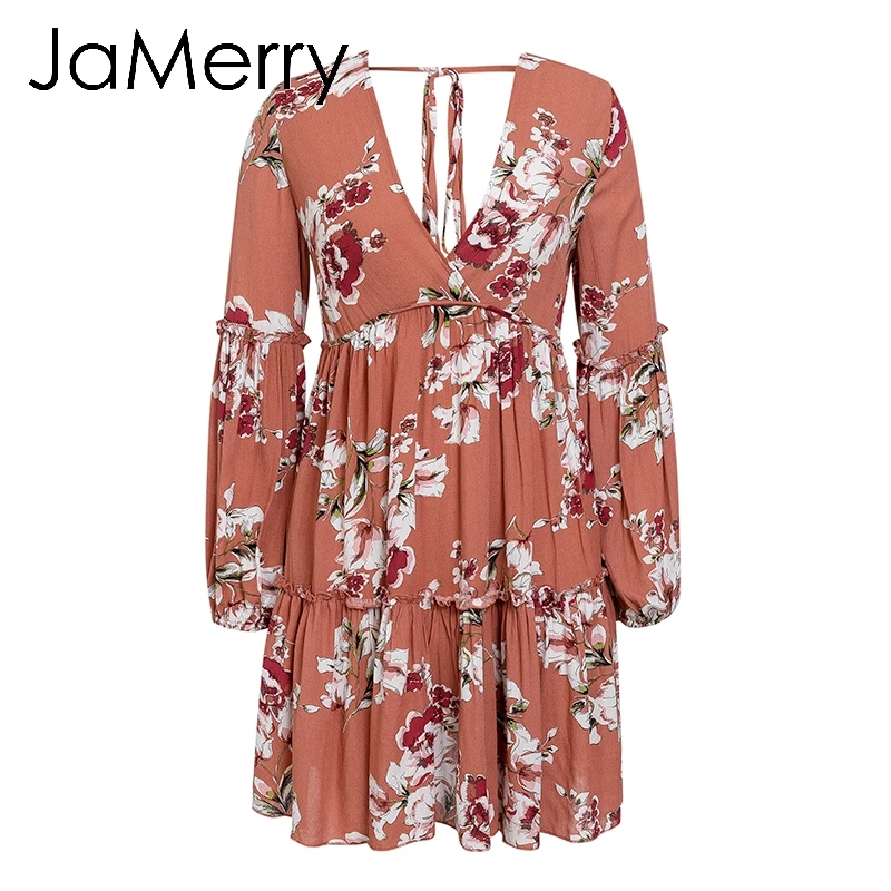 JaMerry Винтаж boho сексуальное летнее Мини Короткое платье для женщин рукав в виде