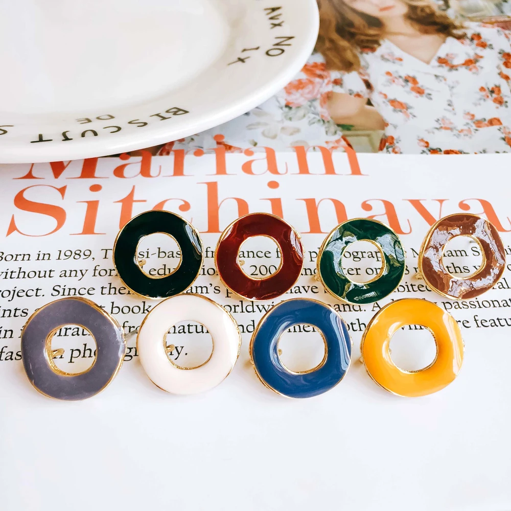 

Enamel Alloy Round circle Stud Earring Components Eardrop for Women DIY Jewelry Accessories Handmade Materials 6pcs