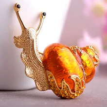 Esmalte orange caracoles insectos broche broches de cristal austriaco de oro antiguo plateado bijouterie mujeres vintage broches hijab pines