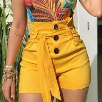

2019 Fashion Droppshiping Women with Belt High Waist Button Slim Fit Short Pants for Summer BFJ55