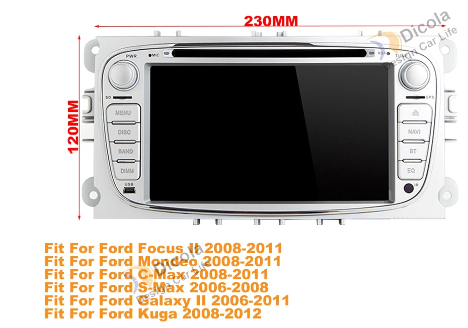 Top 7" IPS Quad Core 1024*600 2G+32G Android 9 car dvd for focus ford mondeo ford kuga ford S-MAX C-MAXcar radio rds wifi 4g bt maps 0