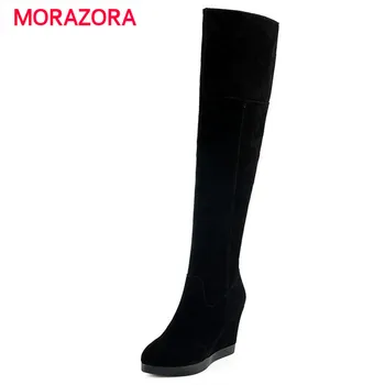

MORAZORA 2018 new autumn winter round toe wedges fashion boots platform super high heel women boots zipper over the knee boots