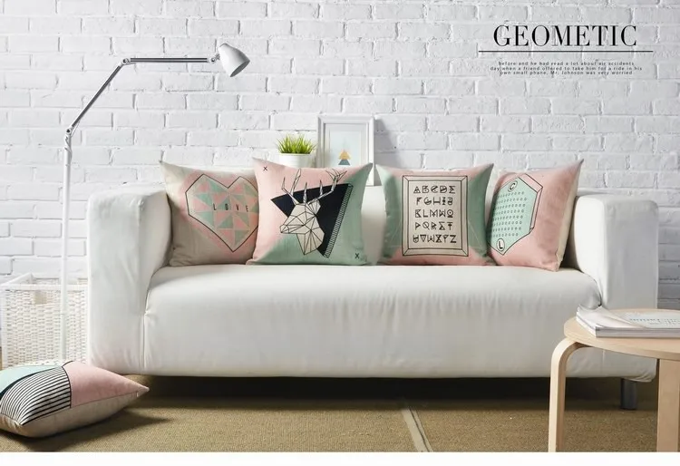 Simple England Nordic Geometric Pillow cushions deer lumbar waist pillow linen pillowcase sofa cushion home decorative Pillows