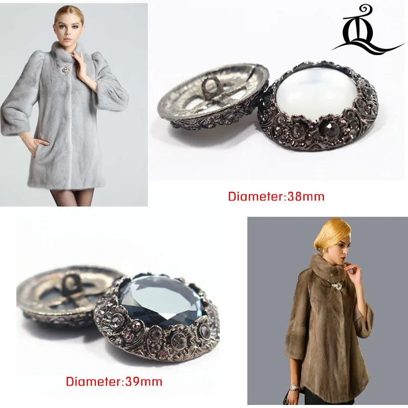

1 pcs,38-39mm mix fashion metal acrylic Fur buttons, Mink coat buttons. Rhinestone buttons. big with a diamond buckle.accessory