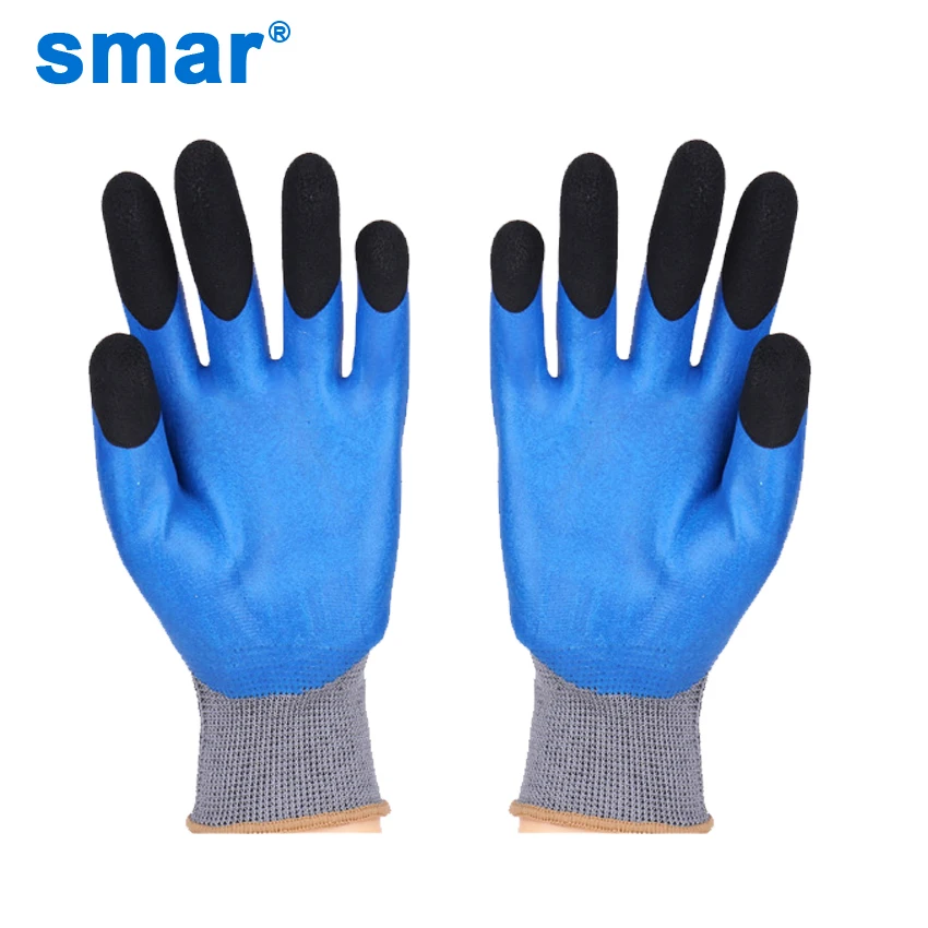 

Smar 1Pair Polyester Blue Work Safety Gloves Mechanic Working Gloves Men Muti-Function Gloves Black Finger Cover Gloves