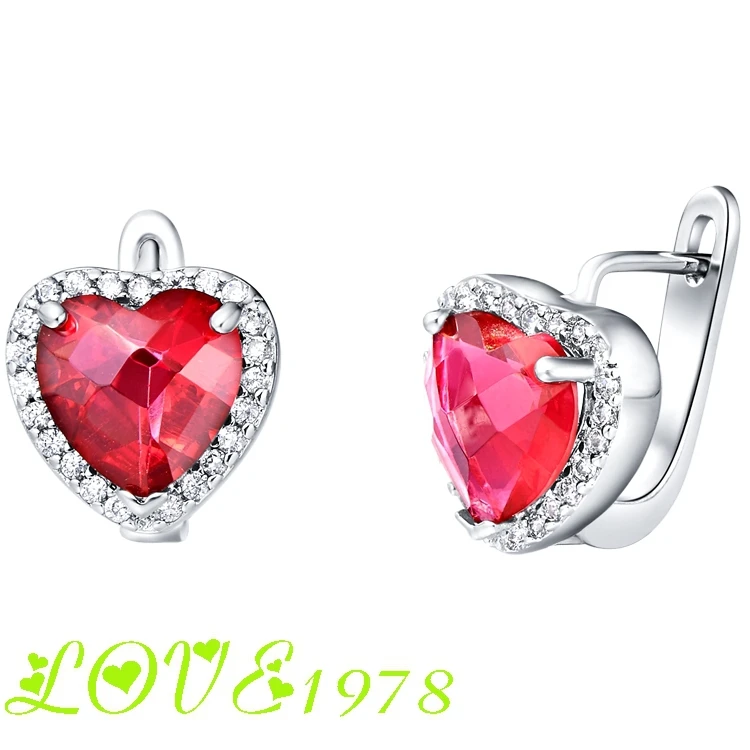 Promotion !! Woman Accessories 2014 Rhinestone Red Heart Studs Platinum Plated Earrings Simulated Diamond Jewelry | Украшения и