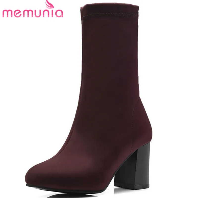 

MEMUNIA wholesale ankle boots women solid color Stretch socks boots pointed toe autumn winter booties high heels shoes woman