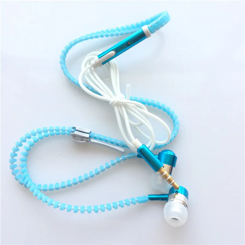 

3.5mm Cute Glow In The Dark Metal Earphones Earbuds Luminous Lighting in-ear With Mic Zipper headphone With Mic Glowing