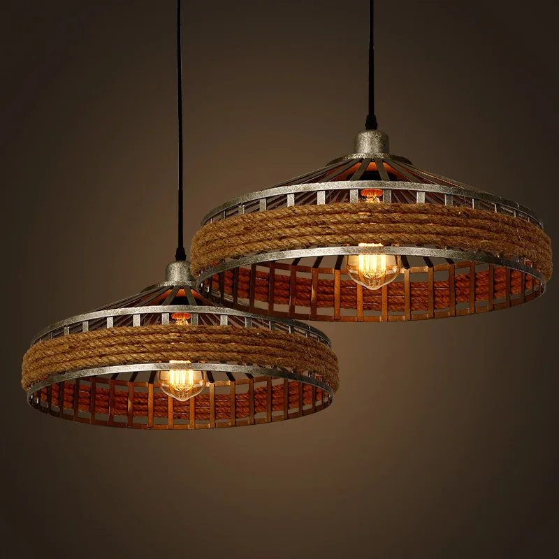 

American country space art lamp chandelier retro living room lights rope hanging lamp Industrial Garden Restaurant