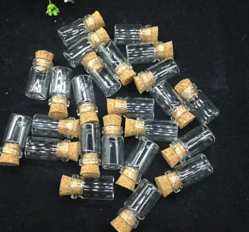 

100pcs/lot 10x18mm cork & Eyehook Tiny Clear wishing Glass Bottles perfume diy empty diy glass vial pendants 0.5ml Hand-Blown